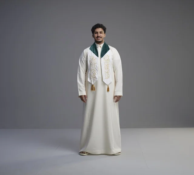 Saudi Man in National Scarf and White Thobe Studio