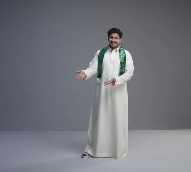Saudi Man Wearing National Green Scarf in Saudi Arabia