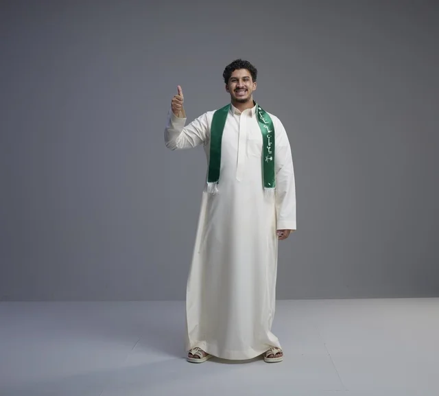 Saudi Man in National Scarf Giving Thumbs Up