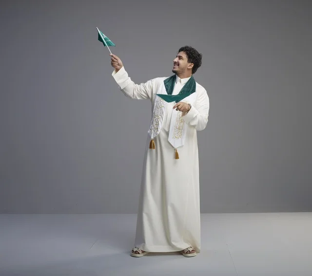 Saudi Male Graduate with National Flag in Studio Saudi Male Graduate with National Flag in Studio