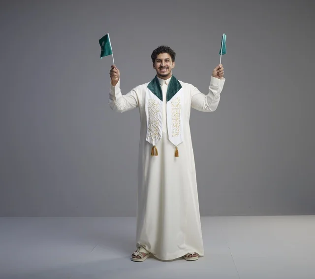 Saudi Male Graduate with National Flags Portrait