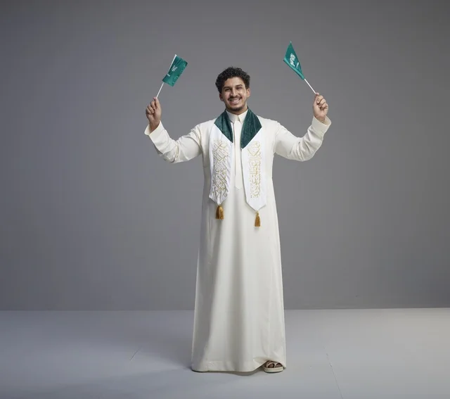 Saudi Graduate Holding National Flags in Studio Saudi Graduate Holding National Flags in Studio