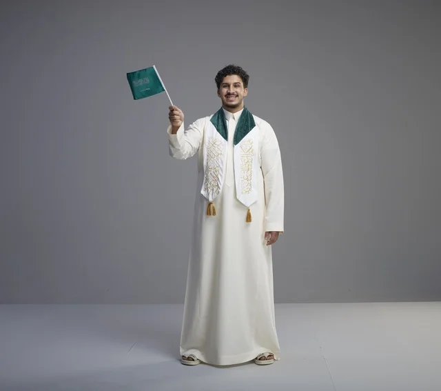 Saudi Graduate Holding National Flag in Studio