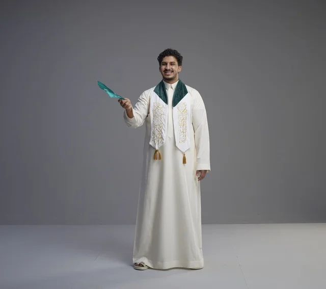 Saudi Graduate Holding National Flag in Studio