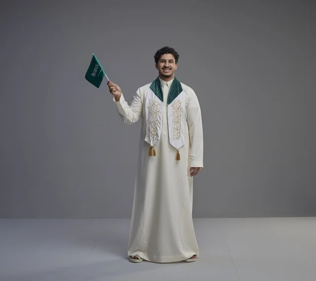 Saudi Graduate Holding National Flag in Studio