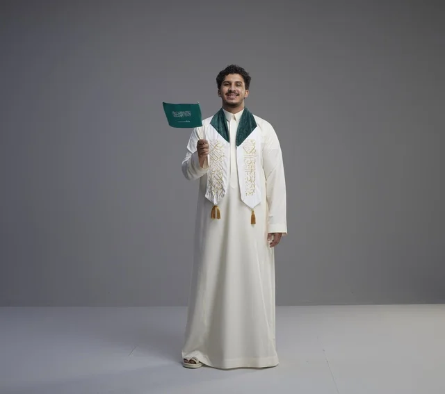 Saudi Graduate with National Flag in Professional Studio
