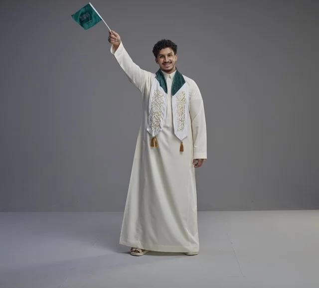 خريج سعودي يحمل العلم الوطني داخل استوديو تصوير خريج سعودي يحمل العلم الوطني داخل استوديو تصوير