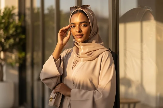 Sudanese Woman in Abaya Outdoors at Sunset