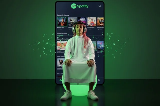 رجل سعودي يستمع للموسيقى عبر تطبيق سبوتيفاي