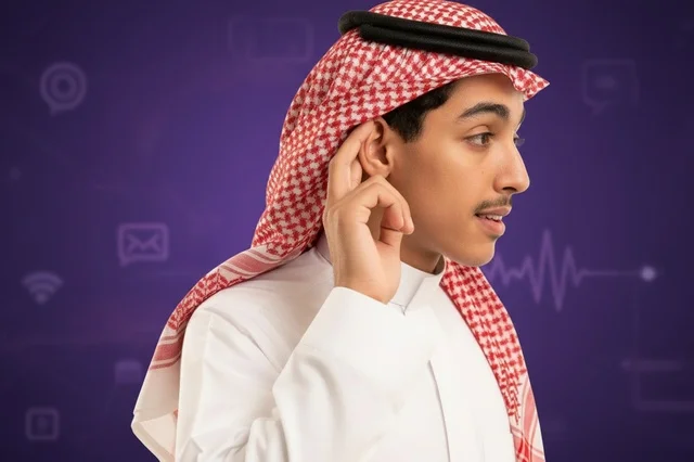 Saudi Man in Traditional Attire Listening Carefully