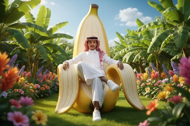 رجل سعودي على عرش موزة في حديقة استوائية