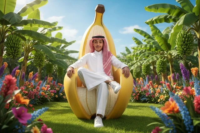 رجل سعودي على عرش موزة في حديقة استوائية