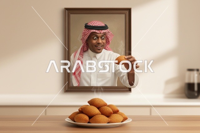رجل سعودي مع الكبة المقلية مفهوم إبداعي