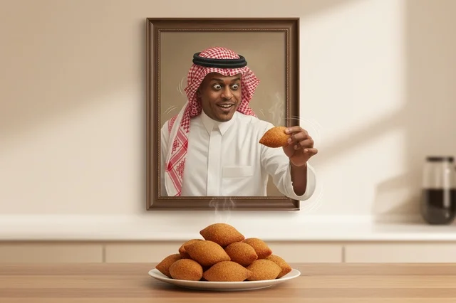 Saudi Man with Fried Kibbeh Creative Concept