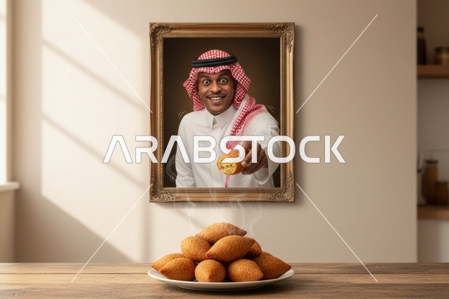 رجل سعودي يحمل الكبة من داخل إطار صورة