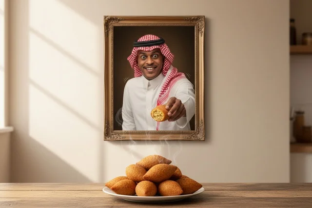 رجل سعودي يحمل الكبة من داخل إطار صورة