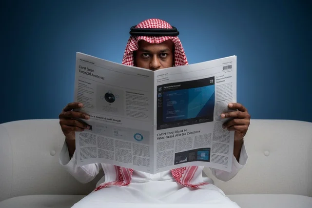 رجل سعودي باللباس التقليدي يقرأ صحيفة ورقية رجل سعودي باللباس التقليدي يقرأ صحيفة ورقية