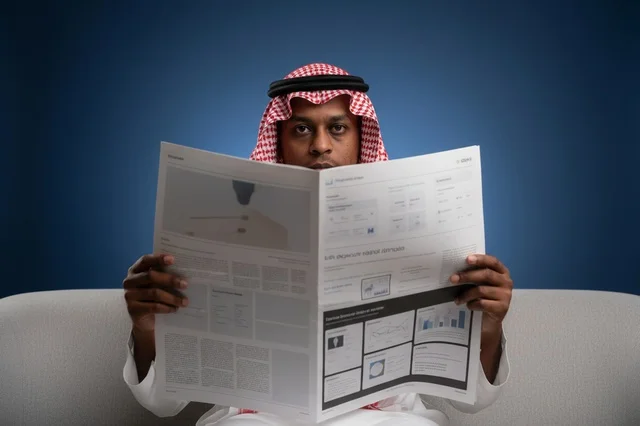 رجل سعودي باللباس التقليدي يقرأ جريدة ورقية