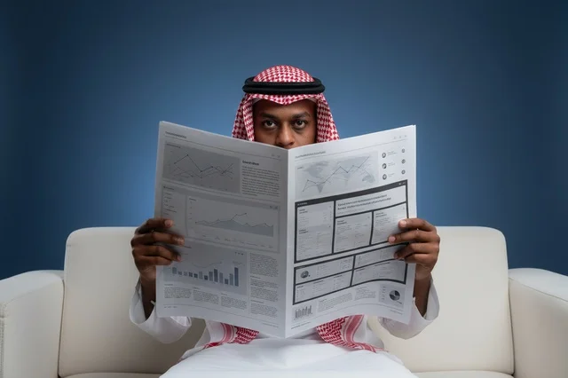 رجل سعودي بالزي التقليدي يقرأ جريدة ورقية