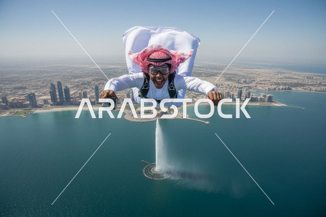A skydiving jump by a Saudi man over the King Fahd Fountain in Jeddah.