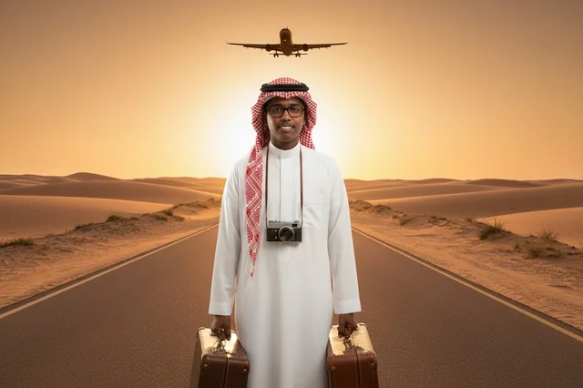 Saudi Man Travel Desert Sunset Airplane