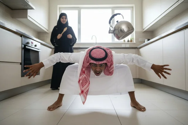 Saudi Man in Traditional Dress with Floating Kettle