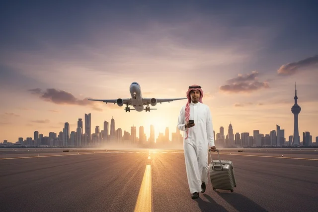 Kuwaiti Man at Airport Runway during Sunset