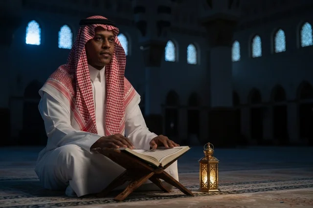 رجل سعودي يقرأ القرآن الكريم داخل المسجد رجل سعودي يقرأ القرآن الكريم داخل المسجد