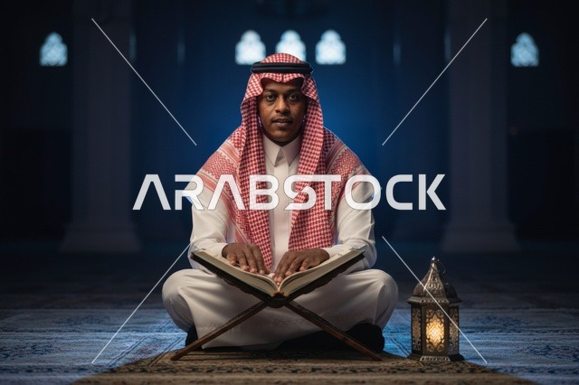 رجل سعودي يقرأ القرآن الكريم داخل المسجد