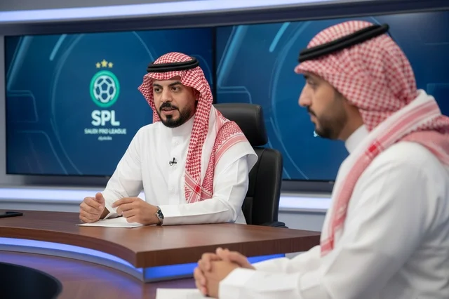 Saudi Men in SPL Television Studio Broadcast