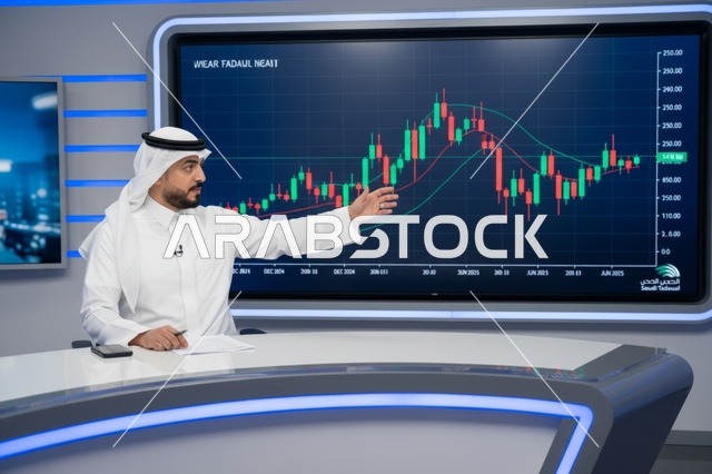 مذيع أخبار سعودي يشرح مخطط سوق الأسهم