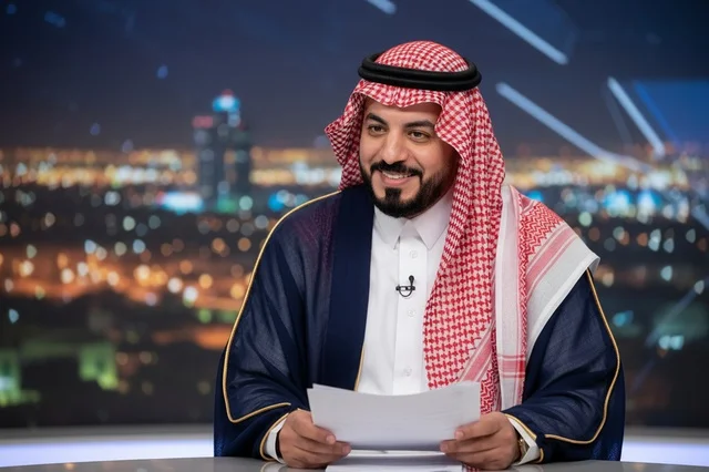 Saudi News Anchor in Traditional Dress TV Studio