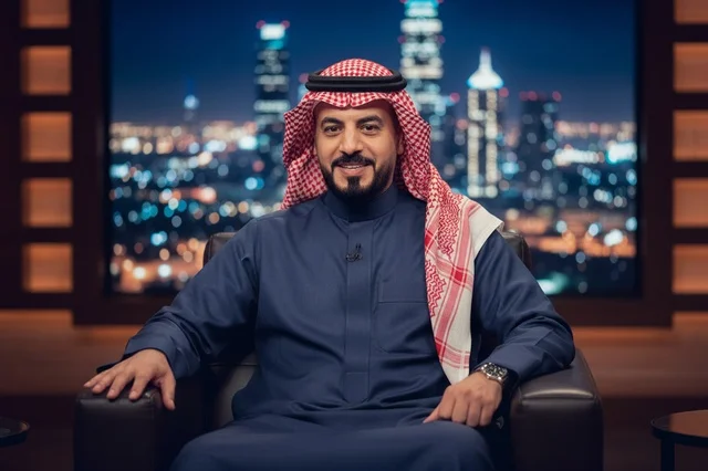 Saudi Man in Traditional Thobe in TV Studio