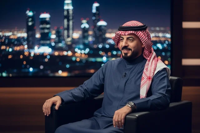 Saudi Man in Traditional Thobe with City Skyline