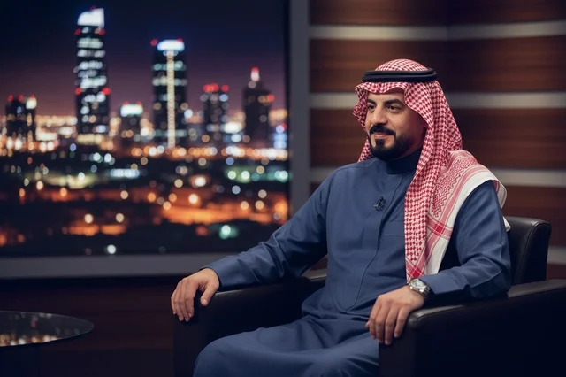 رجل سعودي بالزي التقليدي في مقابلة استوديو تلفزيوني