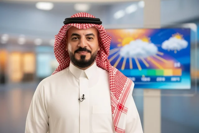 Saudi Male News Anchor in Television Studio
