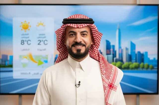 مذيع أخبار سعودي في استوديو النشرة الجوية
