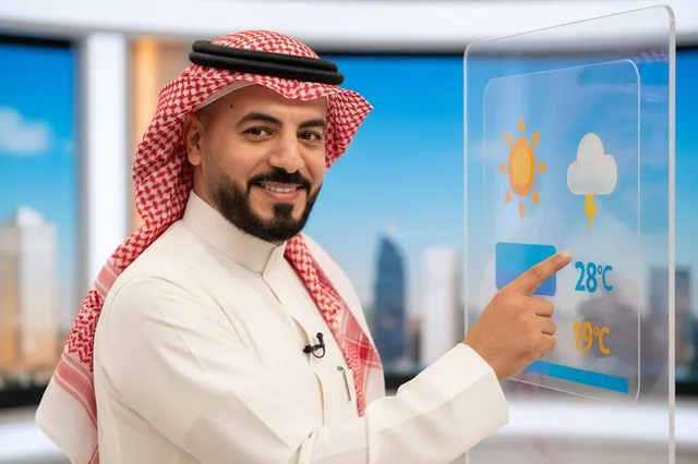 مذيع أرصاد جوية سعودي في استوديو تلفزيوني