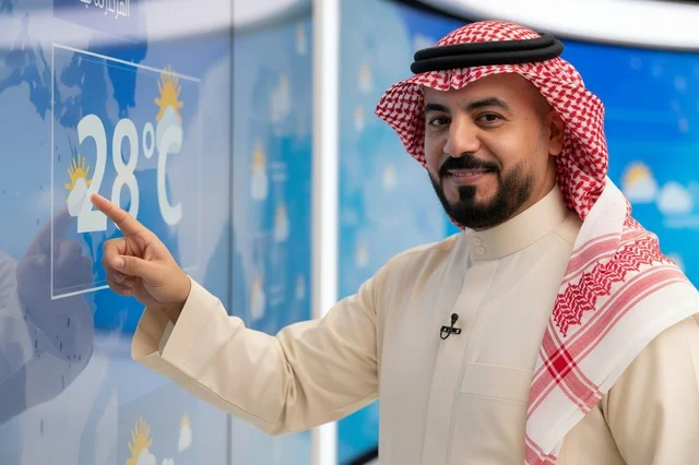 Saudi Male Weather Presenter in TV News Studio