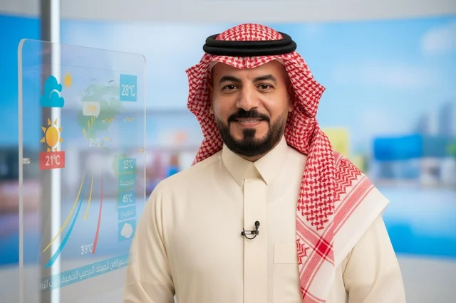 Saudi Male News Presenter in Television Studio