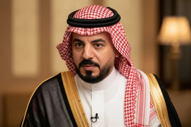 Saudi Man in Traditional Black Bisht and Shemagh