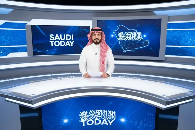 Saudi Male News Anchor in Modern Television Studio