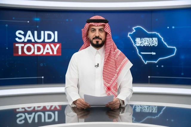 Saudi Male News Anchor in Television Studio