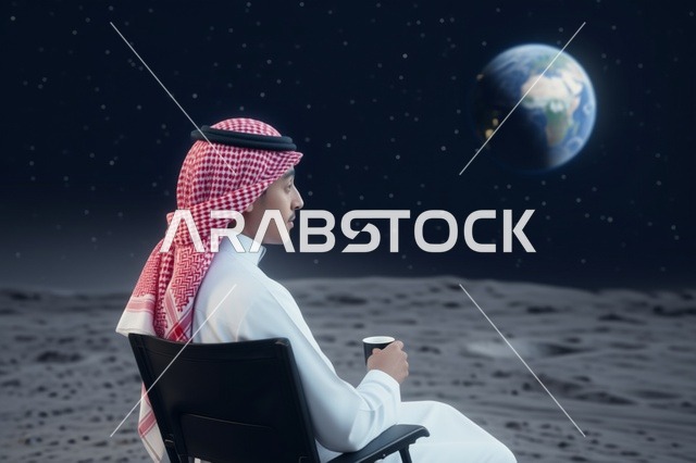 رجل سعودي على سطح القمر ينظر للأرض