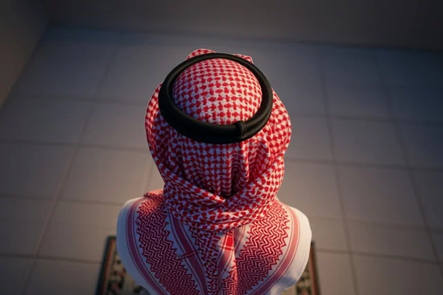 Saudi Man in Traditional Shemagh and Agal Back View