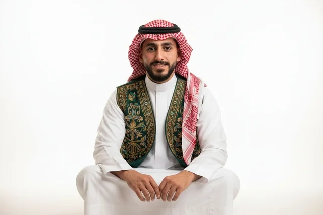 رجل سعودي بالزي الوطني التقليدي والصدرية المطرزة