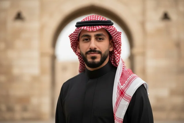 Saudi Man in Traditional Thobe and Shemagh Portrait