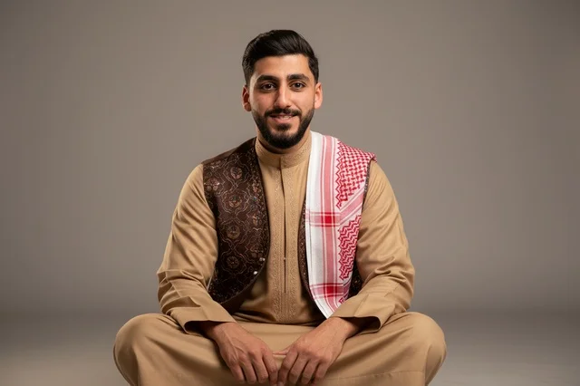 Jordanian Man in Traditional Thawb and Shemagh