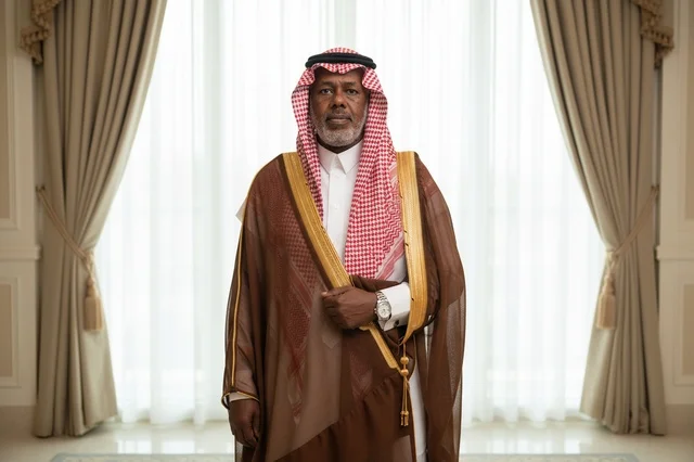 رجل سعودي مسن يرتدي البشت التقليدي