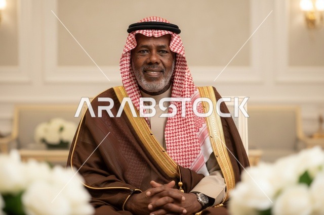 رجل سعودي مسن يرتدي البشت التقليدي في لقطة بورتريه